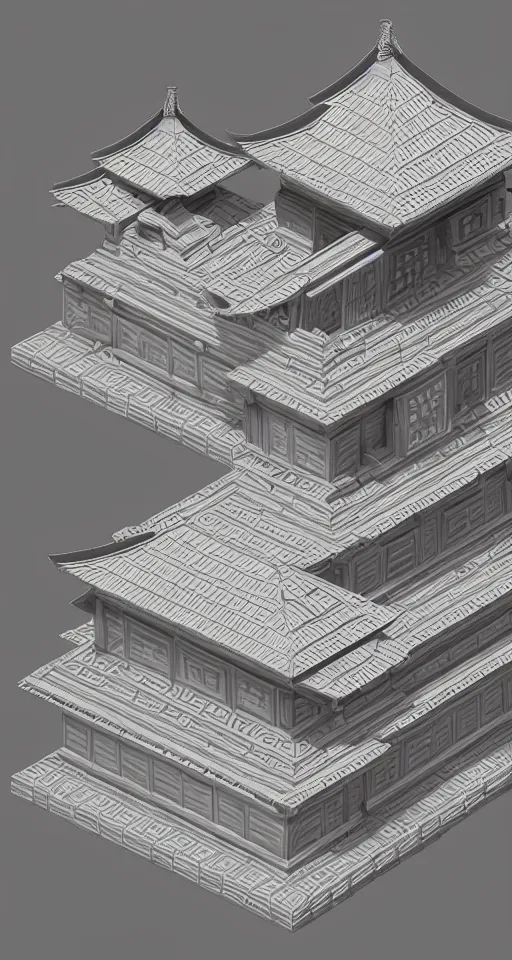 Prompt: geometric design isometric japanese temple with full blood-moon behind the top, trending on artstation, 3D render, unreal engine 5