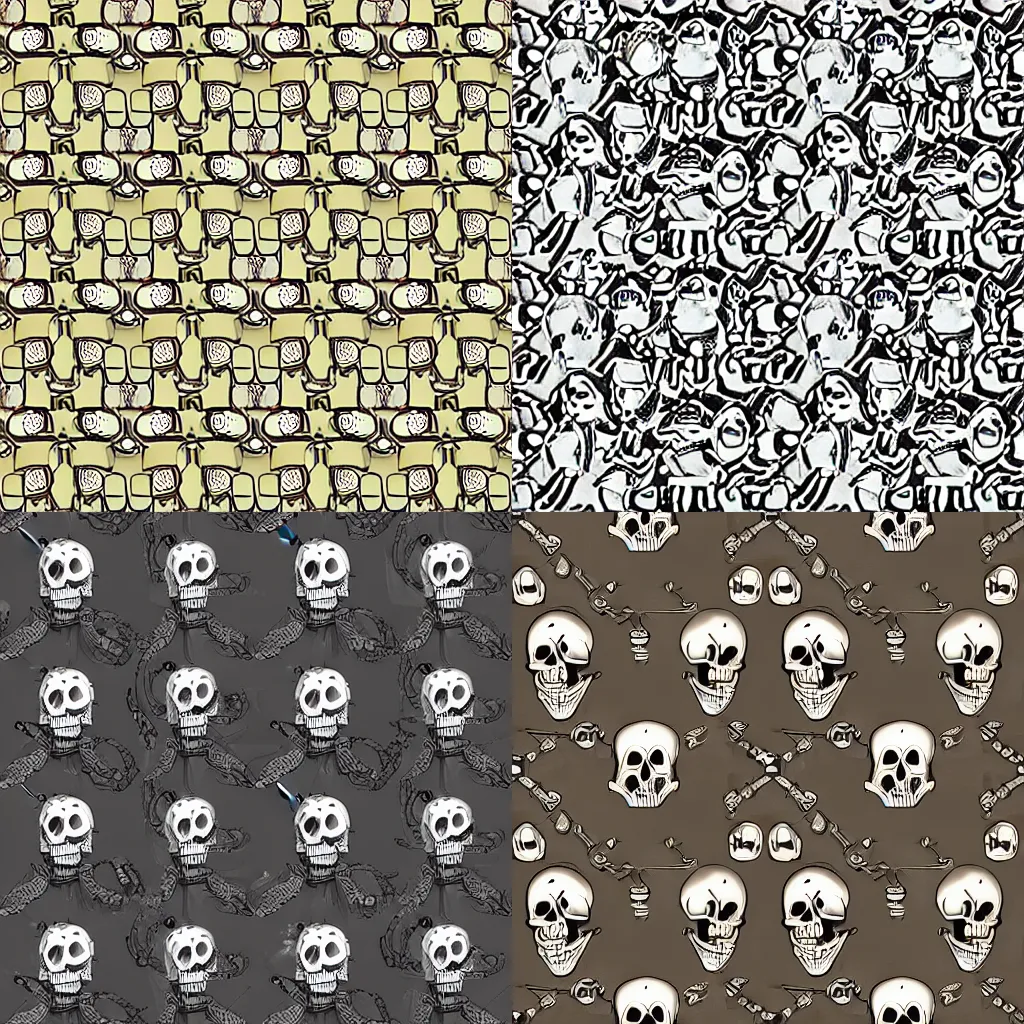 Prompt: infinite repeating pattern of skeletons