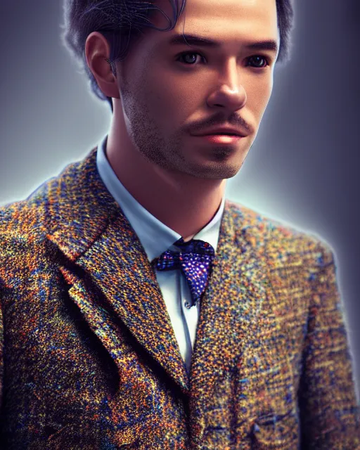 Image similar to a 35mm photograph of a man wearing a tweed jacket, by Leon Tukker, Makoto Kobayashi, 8k high detail, masterpiece, trending on ArtStation