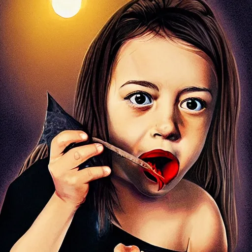 Image similar to young witch aubrey plaza eating a bat, art by sam yang