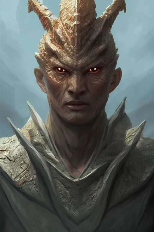 Prompt: human with a dragon face, wearing simple robes, highly detailed, d & d, fantasy, highly detailed, digital painting, trending on artstation, concept art, sharp focus, illustration, global illumination, shaded, art by artgerm and greg rutkowski and fuji choko and viktoria gavrilenko and hoang lap