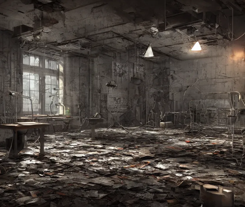 Image similar to Abandoned factory room, octane render, artstation trending, highly detailded