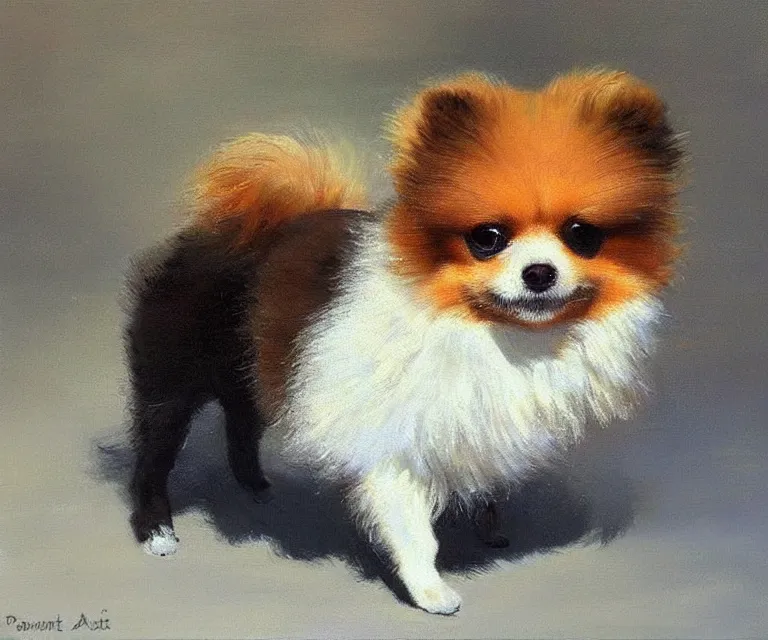 Image similar to pomeranian, cute, monet, oil painting, trending on artstation