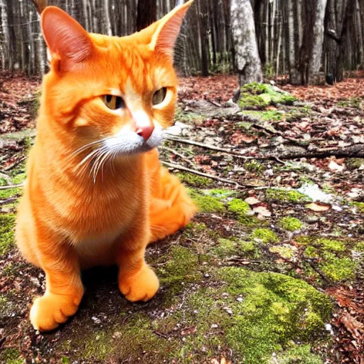 Prompt: orange tabby cat infront of a forest