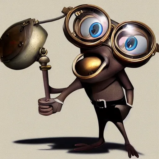 Image similar to a rat with steampunk googles, by Pixar Concept Artists