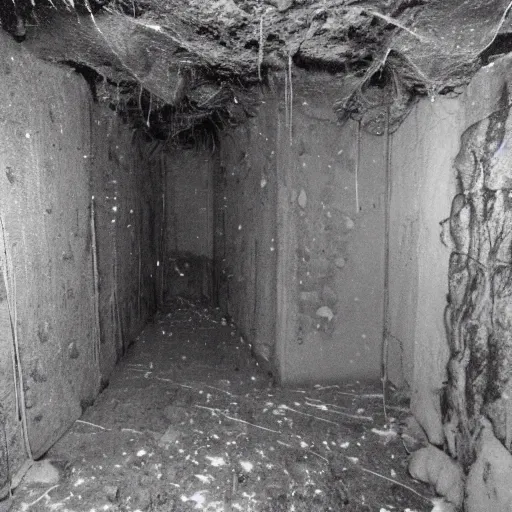 Prompt: A tall dark cave in a dire snowland marks the entrance to this dungeon. Beyond the dark cave lies a large, damp room. It's covered in cobwebs, cobwebs and dead vermin.
