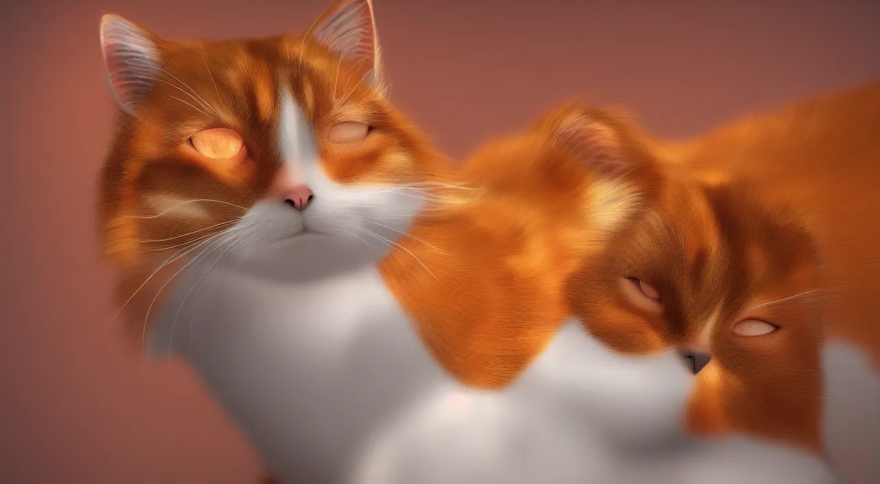 Prompt: full body cat, the cat is smiling, orange fluffy cat, close up, octane render,