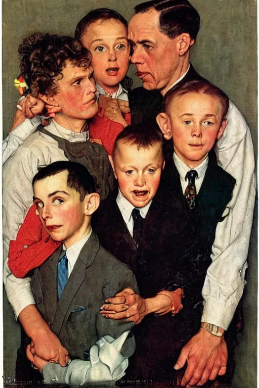 Prompt: portrait of LGBT family by Norman Rockwell,