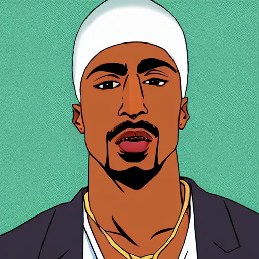 Image similar to Tupac Shakur, screenshot from a 2012s anime