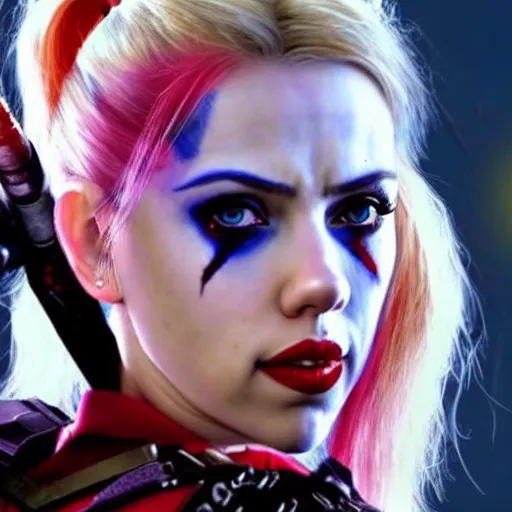 Prompt: scarlett johansson as harley quinn from suicide squad