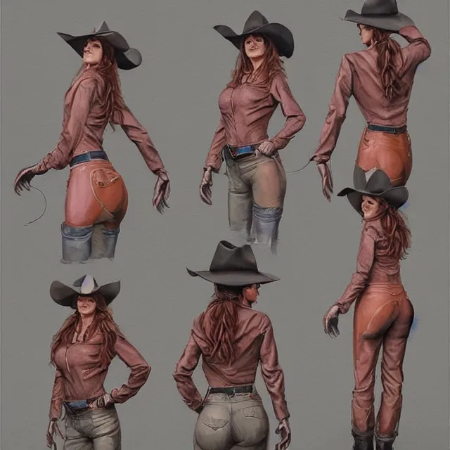 Prompt: a oil / watercolor painting full body character portrait of a cloned cowgirl in the style of moebius in the style of leonard boyarsky trending on artstation deviantart pinterest detailed realistic hd 8 k high resolution