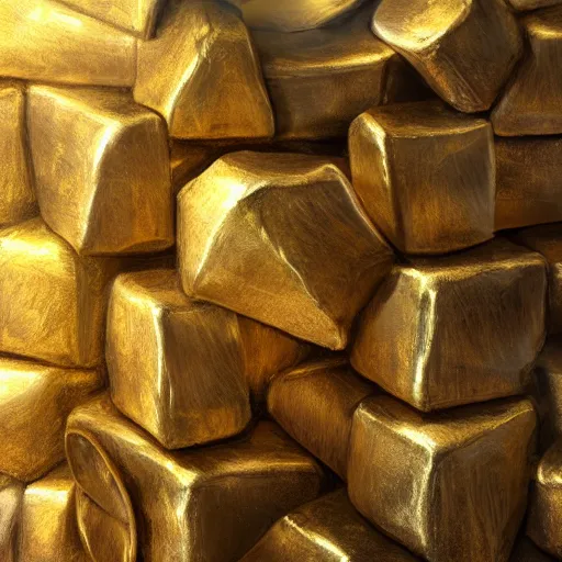 Image similar to a pile of golden ingots, fantasy art, trending on art station, highly detailed, hyper realism, art,