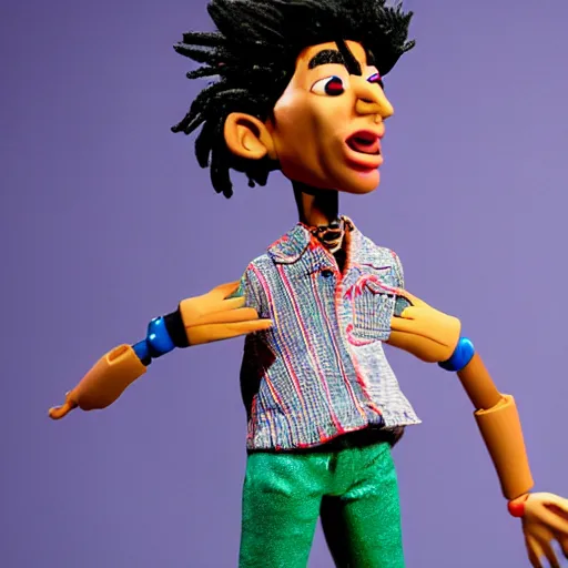 Image similar to a cartoon claymation full body sculpture of Playboi Carti, in the style of Robot Chicken