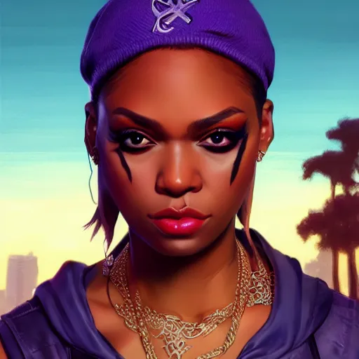 Image similar to beautiful Jaydayoungan the rapper as GTA character, R&B, closeup, D&D, intricate, elegant, highly detailed, digital painting, artstation, concept art, matte, sharp focus, illustration, art by Artgerm and Greg Rutkowski and Alphonse Mucha