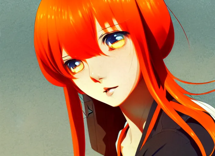 Image similar to anime girl with orange hair in the Soviet pioneer form, manga,katsura masakazu, intricate, detailed, studio lighting, gradation,editorial illustration, matte print, Ilya Kuvshinov, concept art, digital