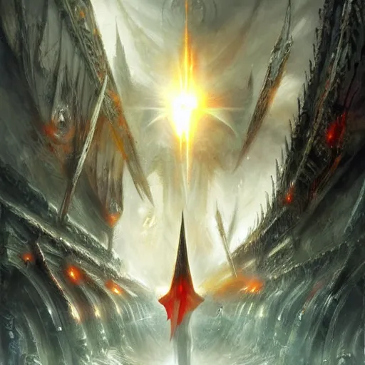 Image similar to eye of sauron sees everything everywhere by raymond swanland, highly detailed, bright tones