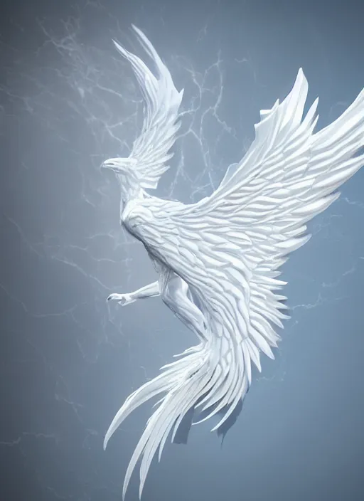 Image similar to white phoenix ultra detail 3d render on salt mountain simple background simple background graphic design fai khadra gaika kris andrew small style