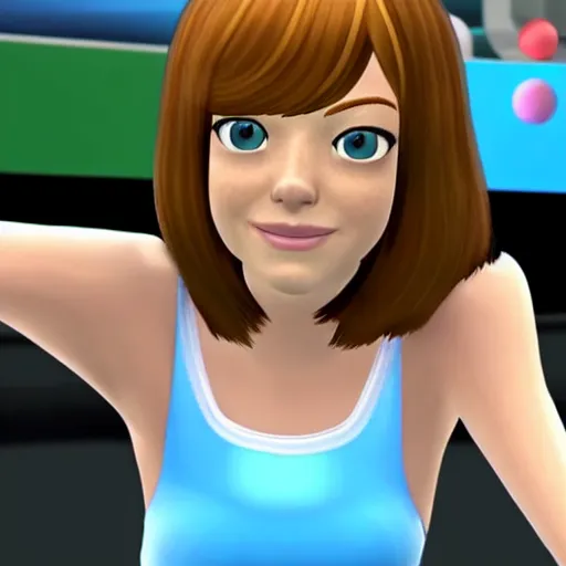 Image similar to screenshot of emma stone as a character in wii sport, mii channel, nintendo, rtx, best graphics