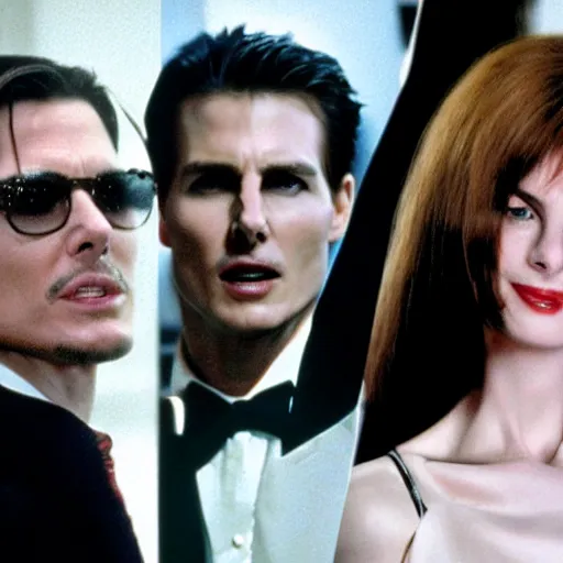 Image similar to Nicole Kidman, Tom Cruise, Johnny Depp, Anne Hathaway, Emmanuel Macron in American Psycho (1999)