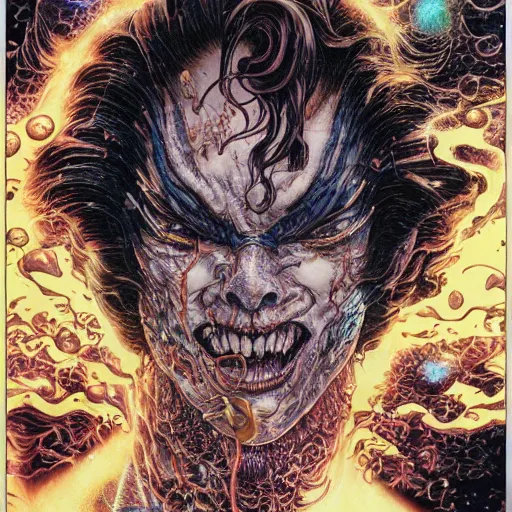 Image similar to closeup of face melting, by yoichi hatakenaka, masamune shirow, josan gonzales and dan mumford, ayami kojima, takato yamamoto, barclay shaw