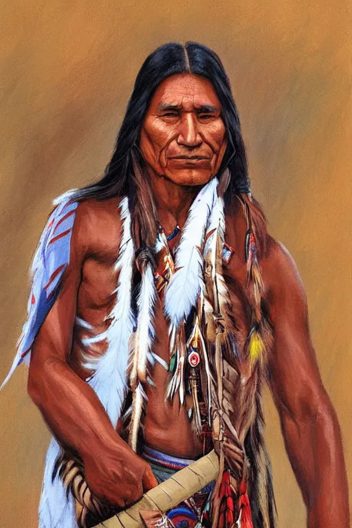 Image similar to thin native American Indian man in his early 30s, by Steve Henderson