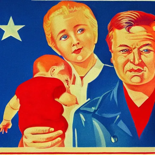 Image similar to man, woman, child, soviet propaganda style