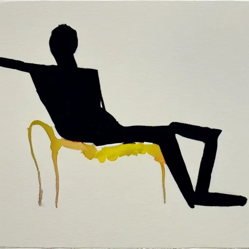 Prompt: a minimalist abstract painting of a charming man reclined on a sofa. 1991. Watercolor and Acrylic on Paper