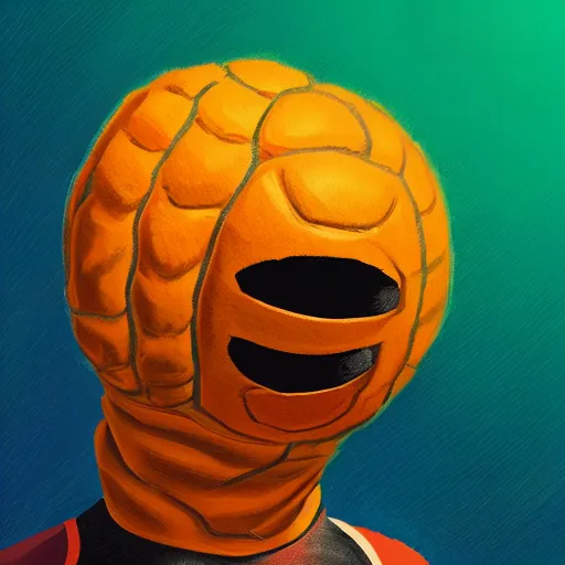 Image similar to a tennis ball monster , orange balaclava, digital art, fantasy, magic, trending on artstation, ultra detailed, professional illustration by Basil Gogos