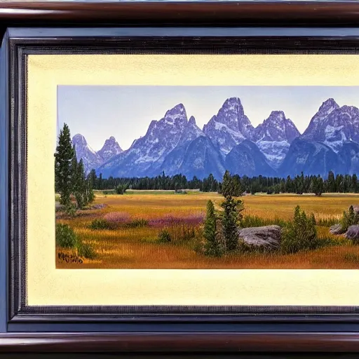Prompt: Bob Ross painting of Grand Teton mountains —width 1080 —height 1920