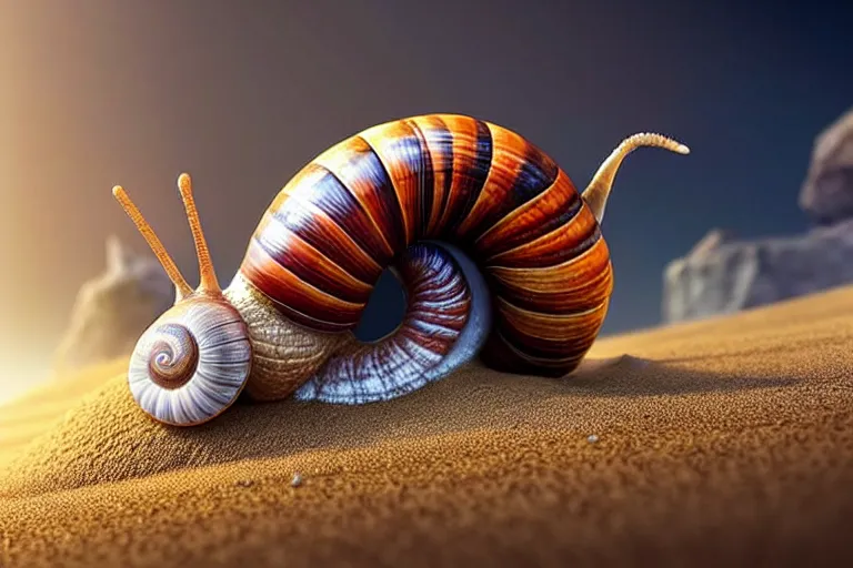 Image similar to epic professional digital art of a heroic snail pushing a marble up a sand hill,, best on artstation, cgsociety, wlop, Behance, pixiv, astonishing, impressive, outstanding, epic, cinematic, stunning, gorgeous, much detail, much wow,, masterpiece.