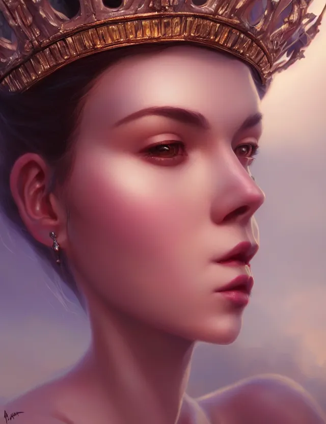 Image similar to blurred background. close-up portrait of a goddess in crown, by Artgerm and Afarin Sajedi and greg rutkowski. octane render