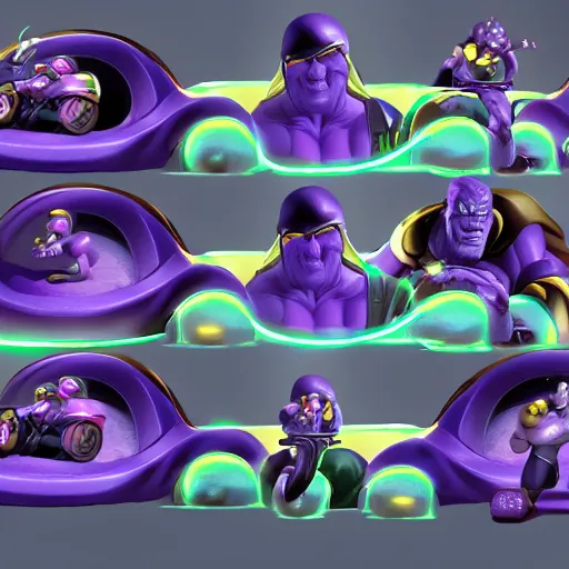 Prompt: Thanos as a new character in Mario Kart Tour, artstation,concept art, hyperdetalied,