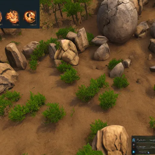 Image similar to a screenshot from a neolithic themed moba game, volumetrics, rtx graphics, unreal engine