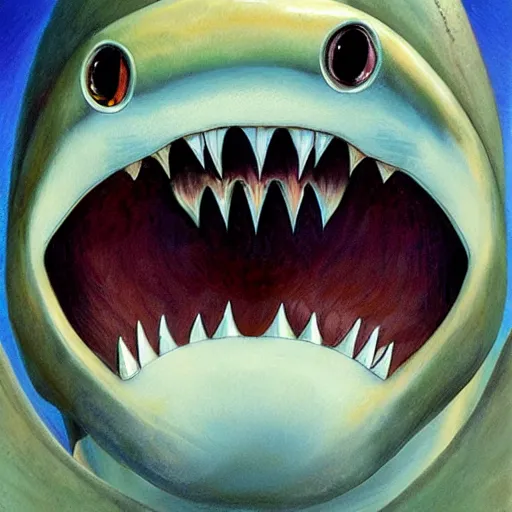 Image similar to julie bell illustration of a shark, Alien mouth