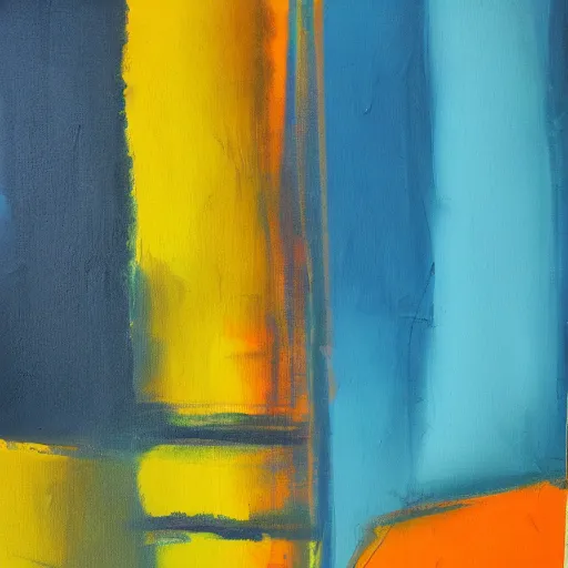 Prompt: orange, yellow, blue, abstract emulsion, oil on canvas