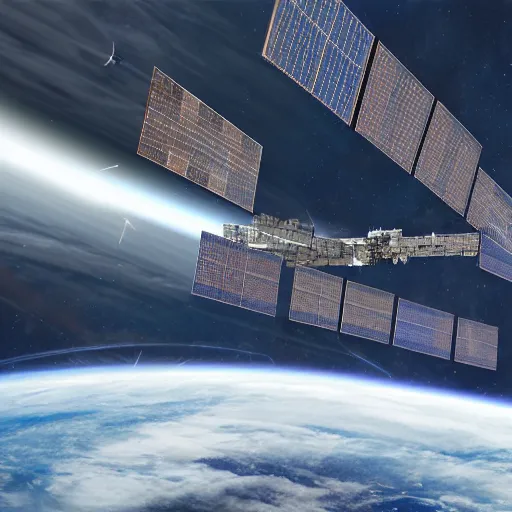 Image similar to first - angle projection of a huge space station, concept art, digital art