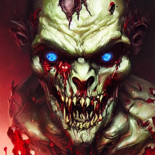 Prompt: zombie from doom eternal, front view, painted by stanley lau, painted by greg rutkowski, painted by stanley, artgerm, masterpiece, digital art, trending on arts