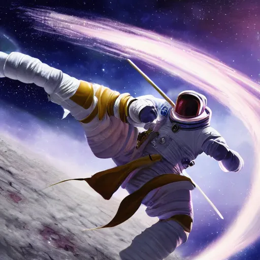 Image similar to a highly detailed space samurai fighting in space. concept art. 8 k