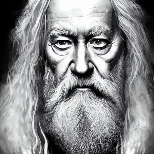 Image similar to a close up portrait of Dumbledore, focused gaze, art station, highly detailed, concept art