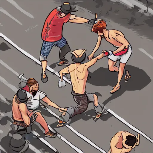 Image similar to Street fight, behance, digital illustration by Viktor Miller-Gausa