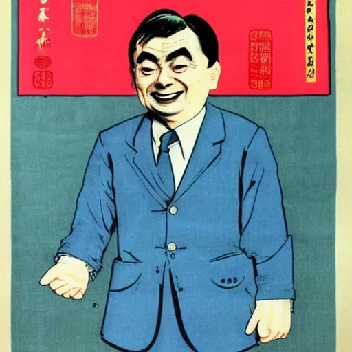 Image similar to Chinese propaganda poster about Mr Bean