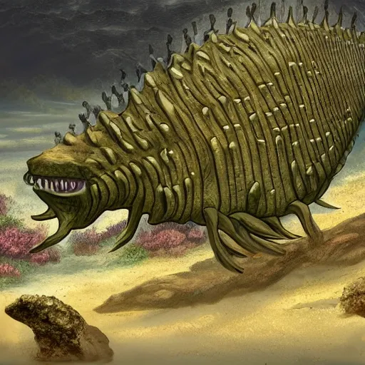 Prompt: a photo of a paleozoic creature , documentary