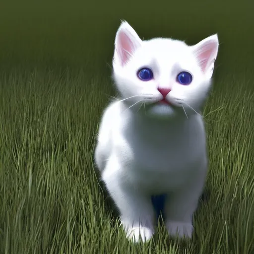 Image similar to white kitten in a field, unreal engine, detailed