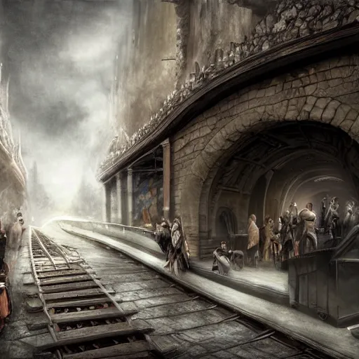 Prompt: Subway in Kings Landing, fantasy, epic detail, sharp, photorealistic, atmospheric,