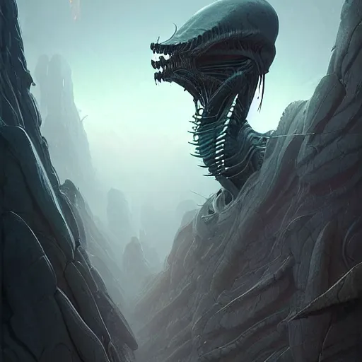 Image similar to professional ominous concept art of a predatory alien by artgerm and greg rutkowski ( thin white border ). an intricate, elegant, highly detailed digital painting, concept art, smooth, sharp focus, illustration, in the style of simon stalenhag wayne barlowe, igor kieryluk.