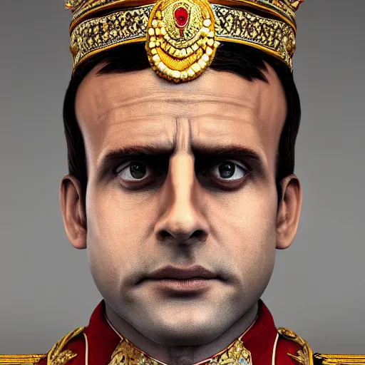 Image similar to Macron emperor of India , realistic, photo studio, HDR, 8k, trending on artstation