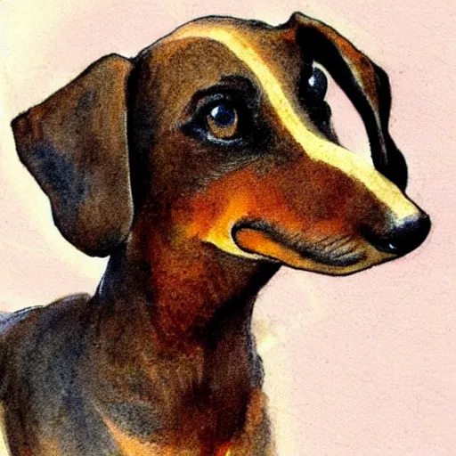 Image similar to jerry pinkney illustration of a dachshund