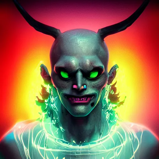 Image similar to demon, cartoon portrait made out of rain, realistic, highly detailed, neon, rendered in octane, unreal engine, beautiful, trending on artstation,