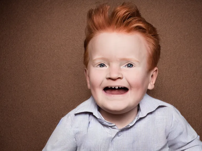 Image similar to close - up portrait of conan o'brien baby lookalike, studio photography, high resolution