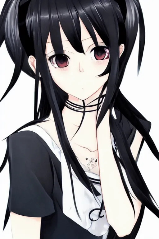 Prompt: portrait of a beautiful girl with black hair; wearing black choker and white shirt; drawn by WLOP, by Avetetsuya Studios, attractive character, colored sketch anime manga panel